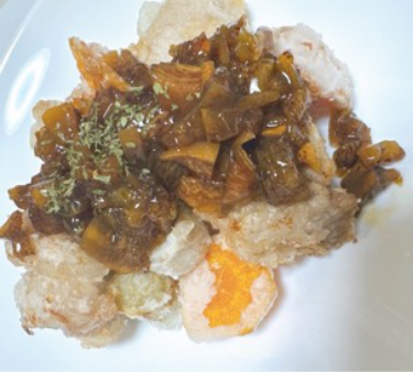 豚肉と根菜の唐揚げ　柿ソース
